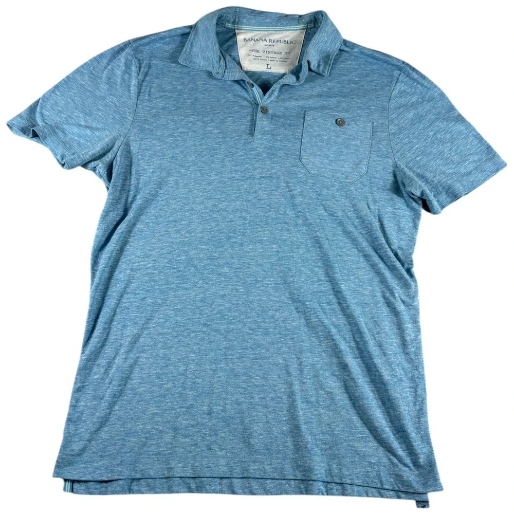 Banana Republic The Vintage T Golf Polo Shirt Mens Large Heather Blue Cotton